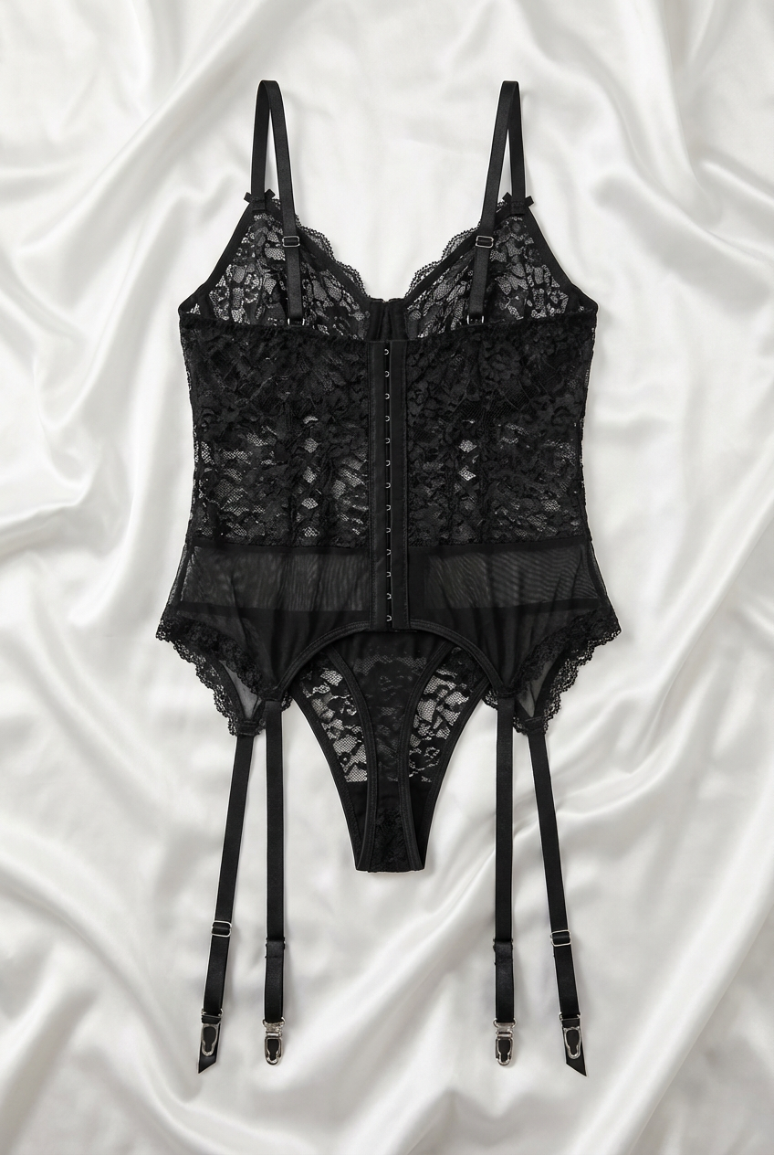 Floral Lace Corset & Garter Belt Lingerie Set