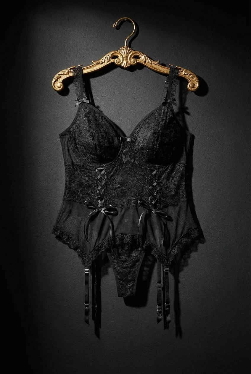 Floral Lace Corset & Garter Belt Lingerie Set