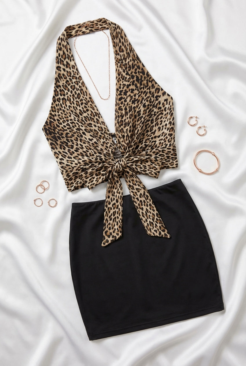 Leopard Print 2-Way Open-Back Bodycon Set