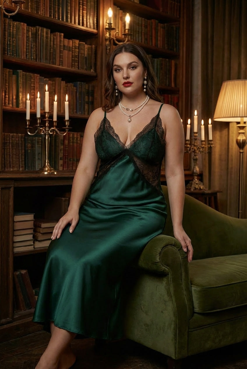 Silk-Touch Lace-Back Maxi Slip Dress & Robe Set