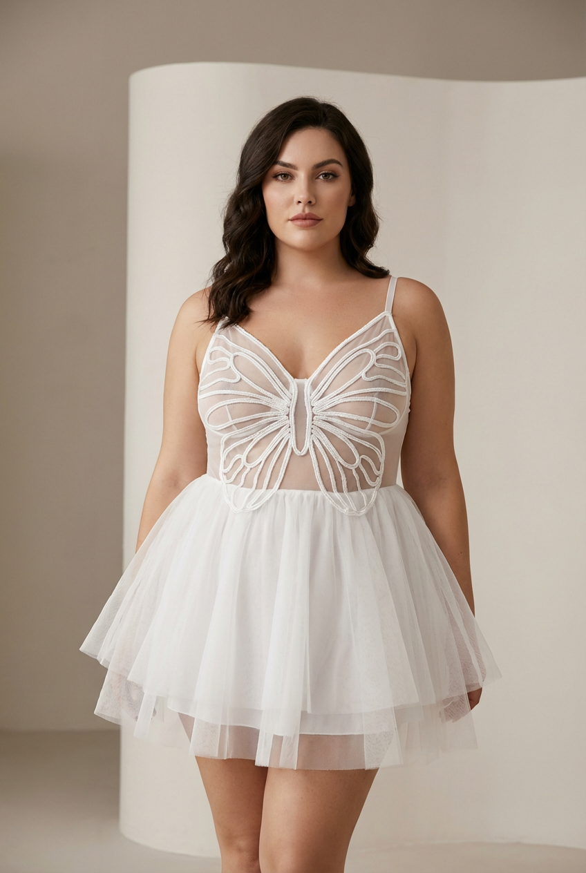Butterfly Wings Mesh Halter & Ruffle Skirt Lingerie Set