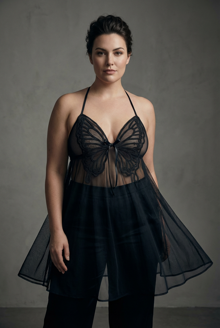 Butterfly Wings Mesh Halter & Ruffle Skirt Lingerie Set