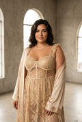 Petal Reverie Deep-V Mesh Slip Dress & Robe Set