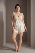 Ruffle Strap Satin & Lace Slip Dress Set