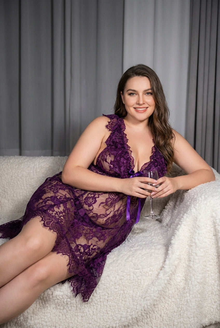 Velvet Temptation Sheer Lace Slip Dress — Plus Size